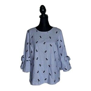 Karl Lagerfeld Paris Striped 3/4 Sleeve Embroidered Sunglasses Shirt Small